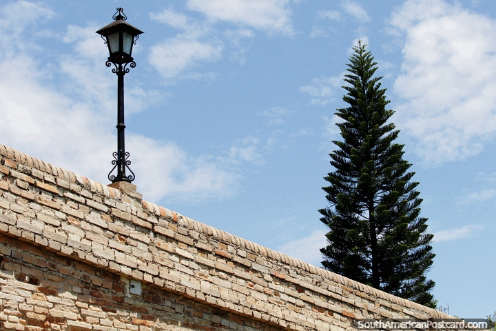 Streetlamp on the bridge and a distant pine tree in Popayan. (720x480px). Colombia, South America.