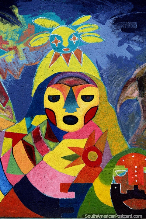 Arte de rua retratando o carnaval de Pasto, personagem com fantasias incrveis. (480x720px). Colmbia, Amrica do Sul.