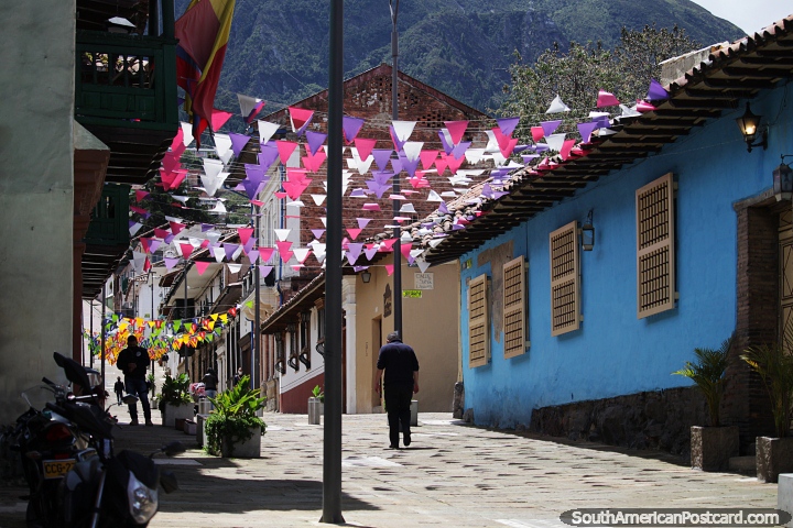 Beautiful streets in the upper area of La Candelaria, quite fashionable, Bogota. (720x480px). Colombia, South America.