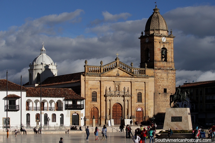 Cathedral Basilica of St. James the Apostle (1567) at Plaza Bolivar in Tunja, Isabeline style. (720x480px). Colombia, South America.