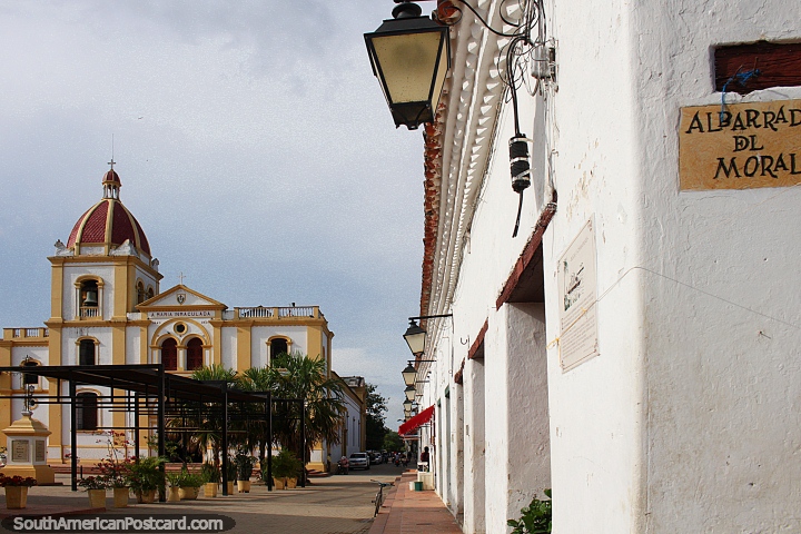 Albarrada del Moral, street corner in Mompos looking towards the church. (720x480px). Colombia, South America.