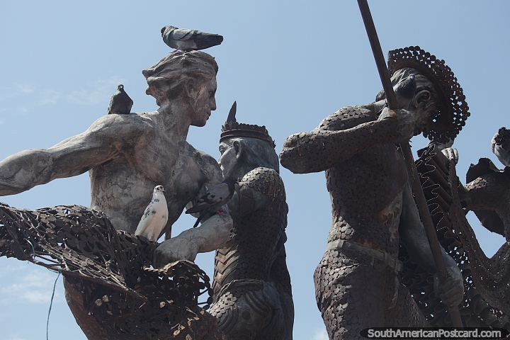 Various figures of the Quinto Centenario Monument in Neiva, a tribute to the city. (720x480px). Colombia, South America.