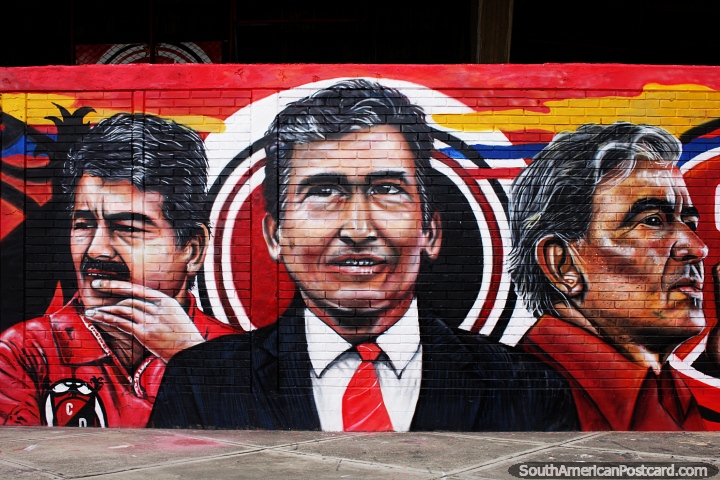 Mural de 3 hombres importantes en el estadio de fútbol de Cúcuta. (720x480px). Colombia, Sudamerica.