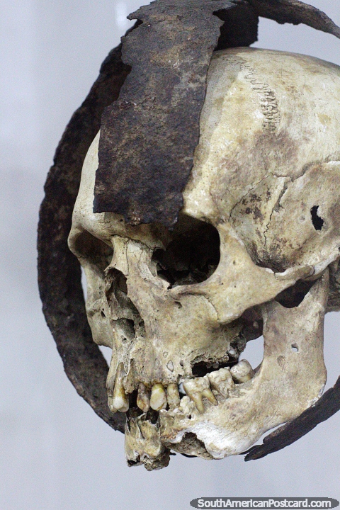 Crnio humano em exposio no Museu Arquidiocesano de Pamplona. (480x720px). Colmbia, Amrica do Sul.