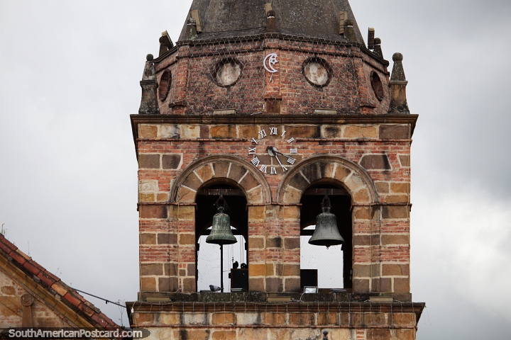 Bell and clock tower of Cathedral Santa Clara in Pamplona (1584), the oldest religious building in the department. (720x480px). Colombia, South America.