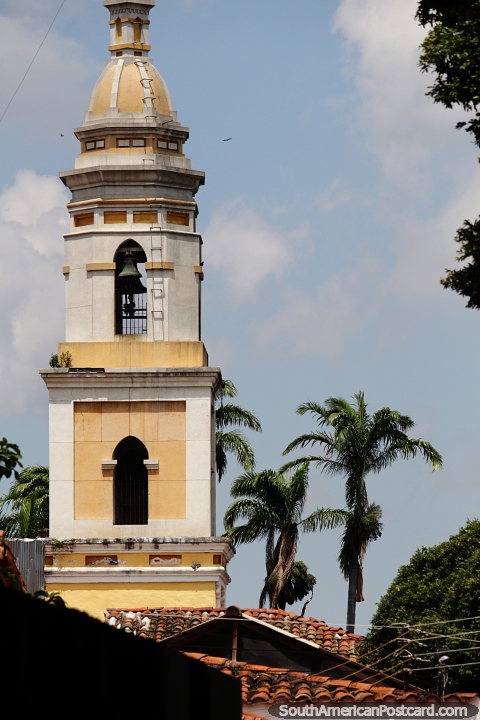 Tower of San Laureano Church (1734) in Bucaramanga at Garcia Rovira Park. (480x720px). Colombia, South America.
