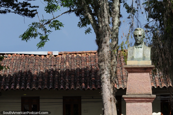 Plaza and bust of a man in Velez, but who is he? (720x480px). Colombia, South America.