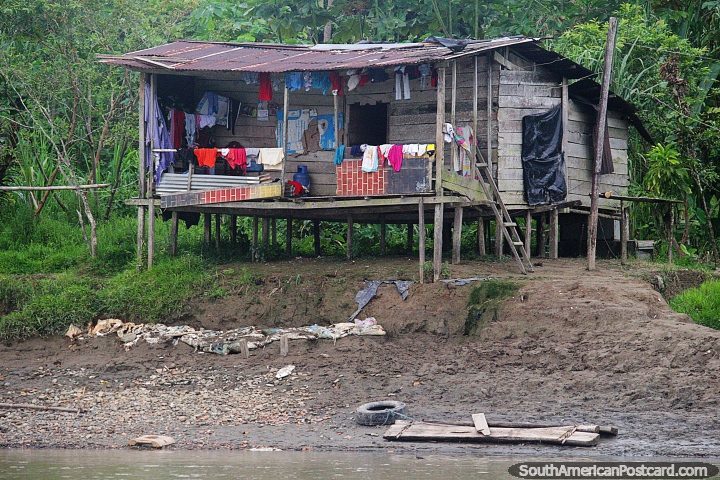 Wooden shack house beside the Atrato River in Quibdo. (720x480px). Colombia, South America.