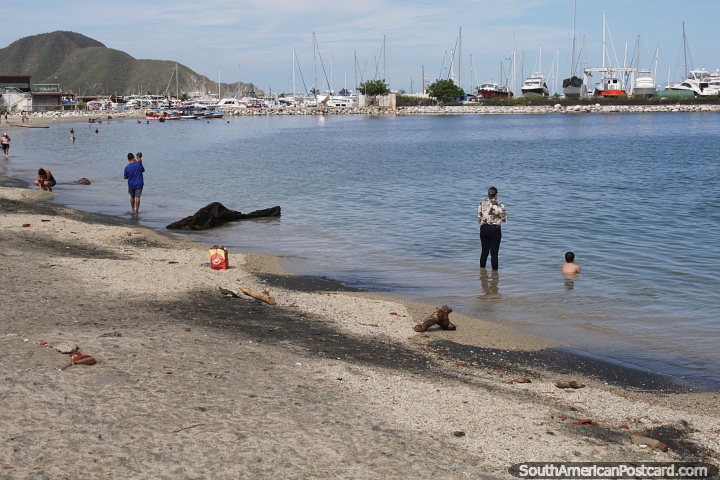 Beach and boating marina with calm waters in Santa Marta. (720x480px). Colombia, South America.