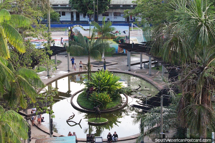 Large water feature at Santander Park in the Amazon city of Leticia. (720x480px). Colombia, South America.