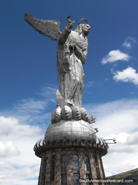 Virgin of Quito statue on Panecillo Hill overlooking Quito. (480x640px). Ecuador, South America.