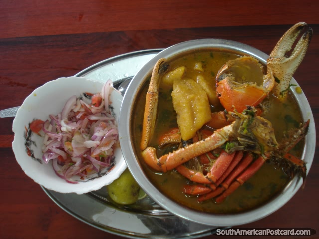 A sopa de caranguejo de um restaurante em Machala que servem este prato exclusivamente. (640x480px). Equador, Amrica do Sul.