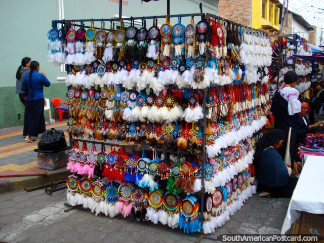 100's of dream catchers at a stall in Otavalo. (640x480px). Ecuador, South America.