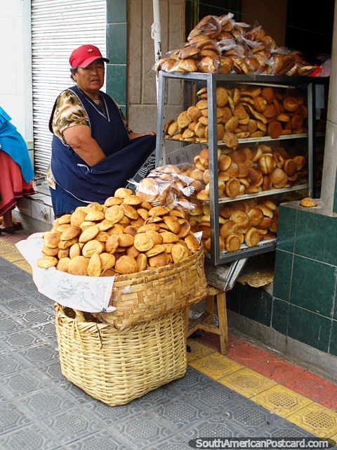 Fresh bread rolls for sale in Otavalo. (480x640px). Ecuador, South America.