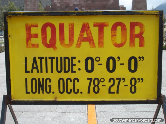 Equator - Latitude 0-0-0, Longitude 78-27-8 at Mitad del Mundo. (640x480px). Ecuador, South America.