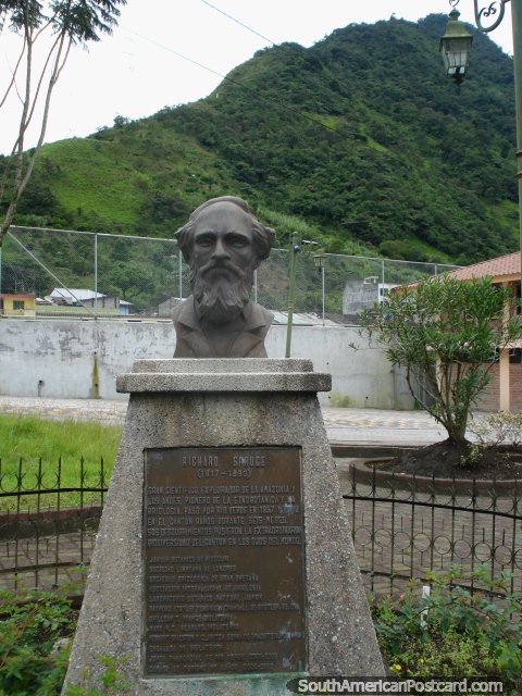 Richard Spruce (1817-1893), Amazon explorer, bust in the plaza in Rio Verde, Banos. (480x640px). Ecuador, South America.