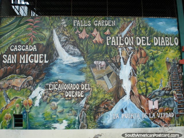 Mapa da rea em volta de cachoeira de Pailon do Diablo perto de Banos. (640x480px). Equador, Amrica do Sul.