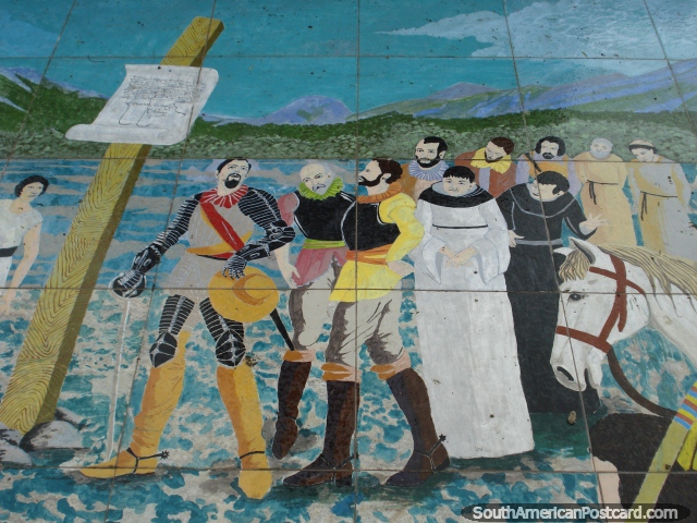 Ground mural of important figures in Ibarra. (640x480px). Ecuador, South America.