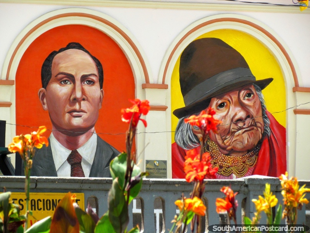 Pintura mural en Cayambe, Ruben Rodriguez (1904-1973), Transito Amaguana (1909-2009). (640x480px). Ecuador, Sudamerica.