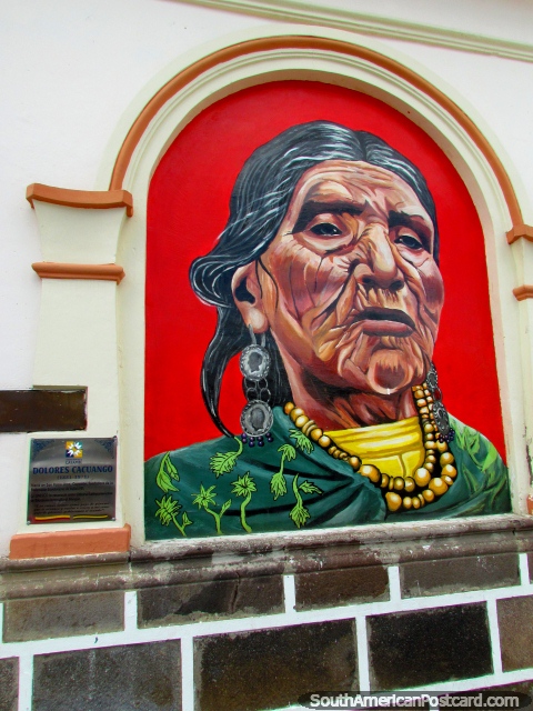 Dolores Cacuango (1881-1971) pintura mural en Cayambe, movimiento de derechos indígena. (480x640px). Ecuador, Sudamerica.