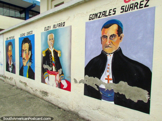 Mural of Gonzales Suarez in Cayambe, (1844-1917), priest and politician. (640x480px). Ecuador, South America.