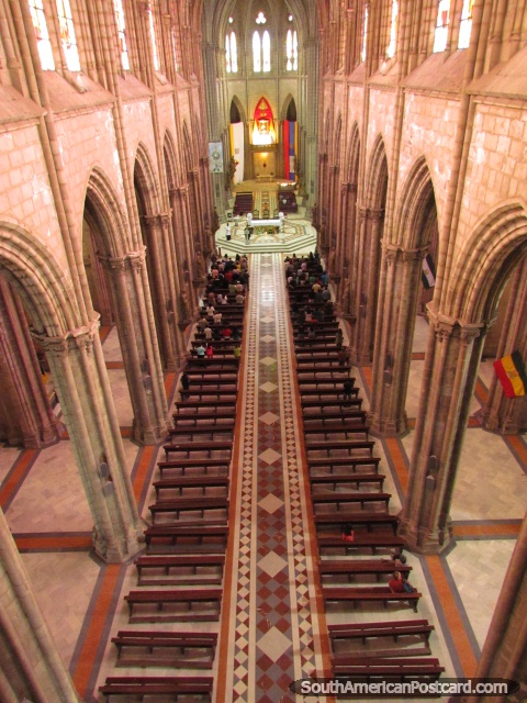 The archways inside Basilica del Voto Nacional church in Quito. (480x640px). Ecuador, South America.