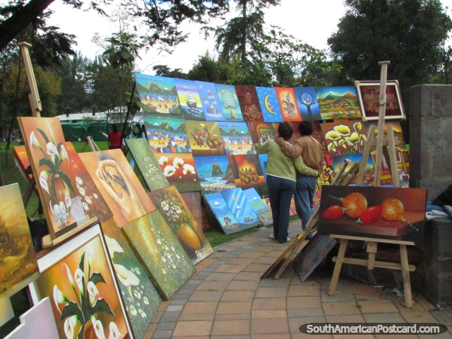 Beautiful paintings and art for sale at El Ejido park in Quito. (640x480px). Ecuador, South America.