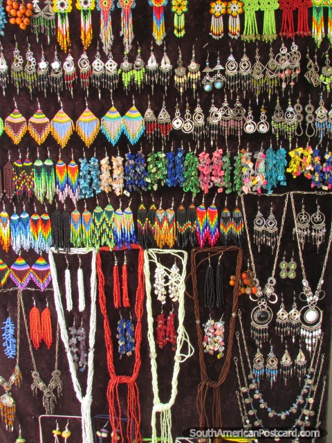 Jewelry and earrings for sale in Quito New Town. (480x640px). Ecuador, South America.