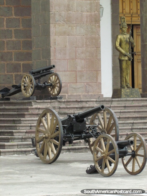 3 cannon at military college Colegio Militar Eloy Alfaro in Quito. (480x640px). Ecuador, South America.