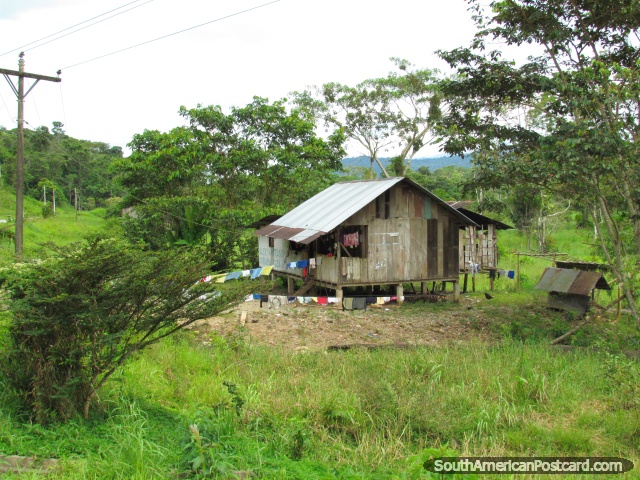 Casa de madeira no mato de Tena a Puyo. (640x480px). Equador, América do Sul.