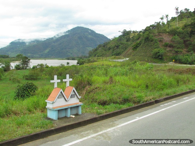 Shrines beside the road coming into La Saquea north of Zamora. (640x480px). Ecuador, South America.
