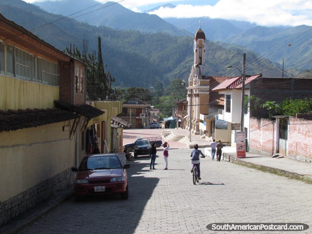 Riding into Vilcabamba town center. (640x480px). Ecuador, South America.