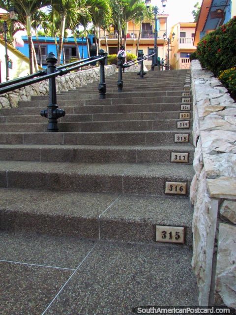 Escadaria de colina de Santa Ana - degrau 315 e contagem (de at 444), Guayaquil. (480x640px). Equador, Amrica do Sul.