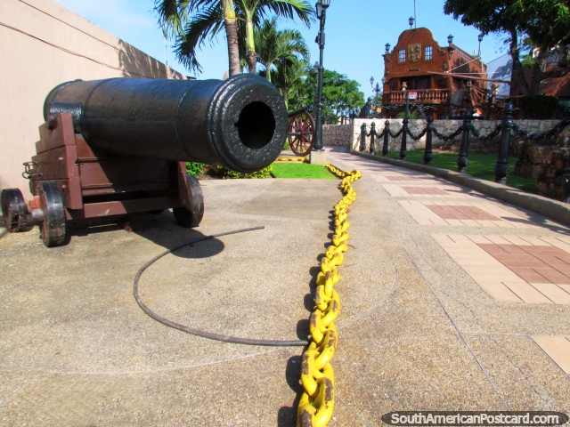Black cannon at the fort museum on Santa Ana hill in Guayaquil. (640x480px). Ecuador, South America.