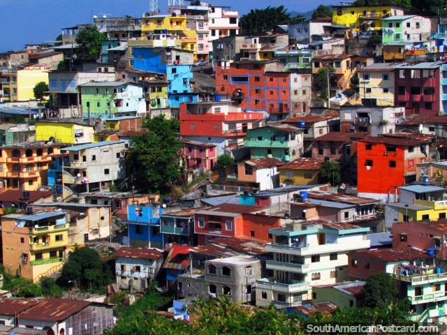 Casas coloridas nas colinas de El Carmen em Guayaquil. (640x480px). Equador, Amrica do Sul.