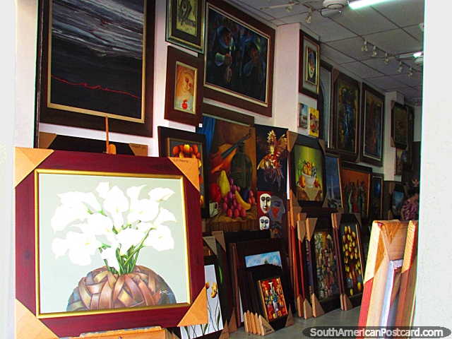 Uma loja de arte com pinturas em Las Penas, Guayaquil. (640x480px). Equador, Amrica do Sul.