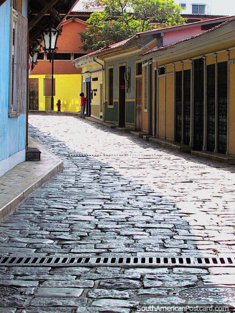 A cobblestone road in Las Penas - Guayaquils oldest neighborhood. (480x640px). Ecuador, South America.