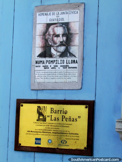 Barrio Las Penas in Guayaquil, homage to poet Numa Pompilio Llona (1832-1907). (480x640px). Ecuador, South America.