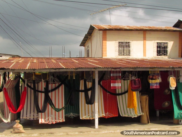 A roadside hammock shop between Lomas de Sargentillo and Pedro Carbo. (640x480px). Ecuador, South America.
