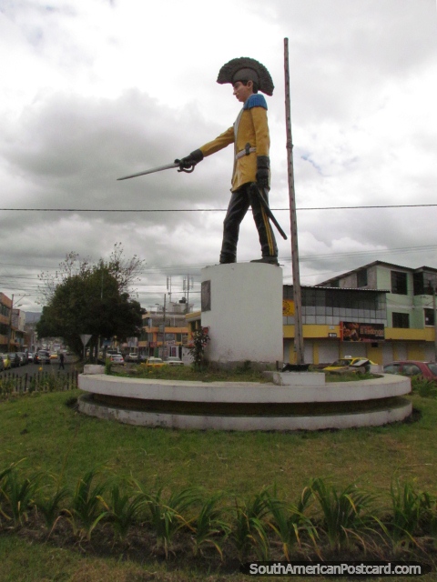 El Capitan, the captain character from the Mama Negra festival, monument in Latacunga. (480x640px). Ecuador, South America.