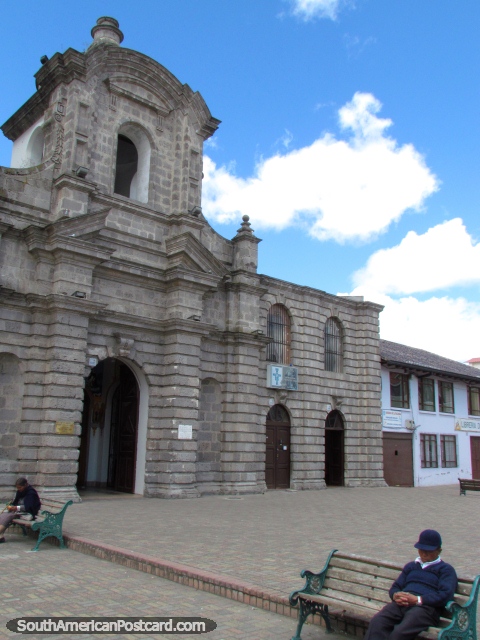 Church Iglesia San Francisco, grey, stone brick, Latacunga. (480x640px). Ecuador, South America.