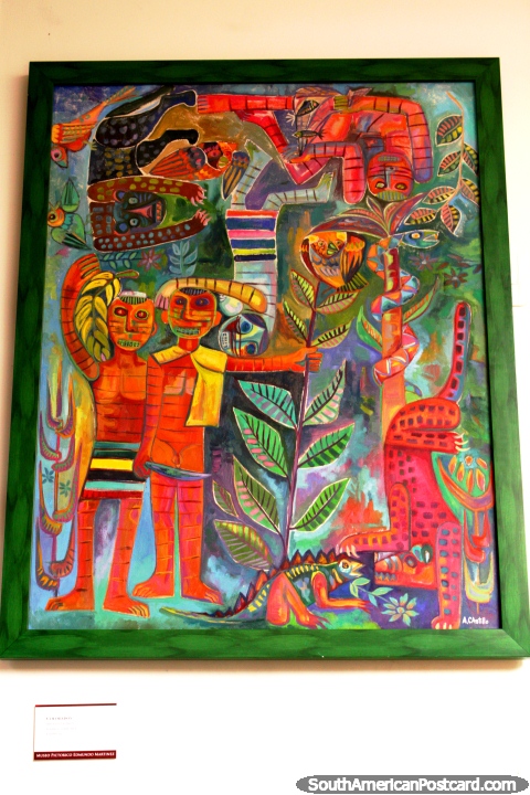 Pintura colorida de Alfonso Castillo en exhibicin en Ambato. (480x720px). Ecuador, Sudamerica.
