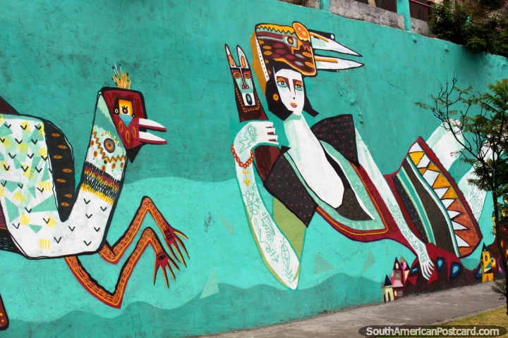 Mural de uma mulher do pássaro em Ambato. (720x480px). Equador, América do Sul.