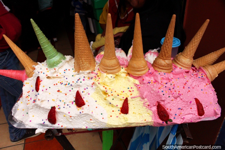 They call it ice-cream but its more like meringue, yummy though, sold in Ambato.  (720x480px). Ecuador, South America.