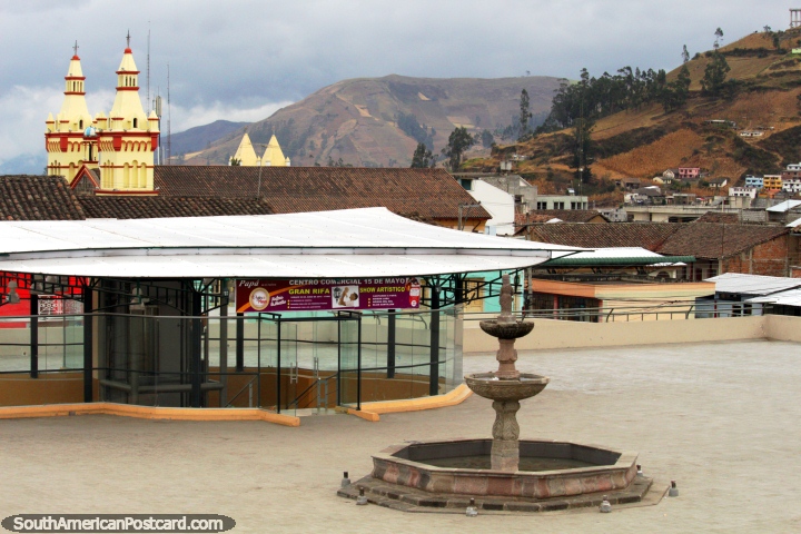 View of Guaranda from Plaza 15 de Mayo, including steeples from 2 churches. (720x480px). Ecuador, South America.