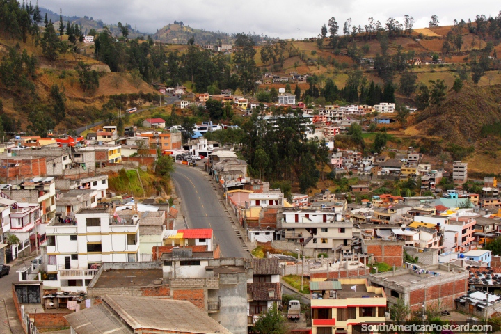 View of houses in the valley around Guaranda from the town. (720x480px). Ecuador, South America.