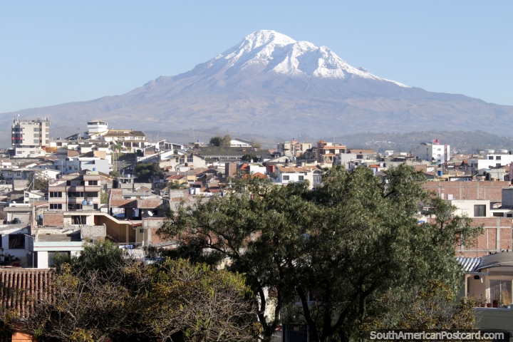 Noroeste que olha de Riobamba a Vulcão Chimborazo de manhã. (720x480px). Equador, América do Sul.
