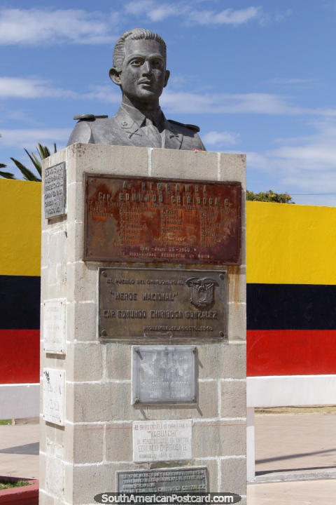 Captain Edmundo Chiriboga G, bust at Parque Guayaquil in Riobamba. (480x720px). Ecuador, South America.