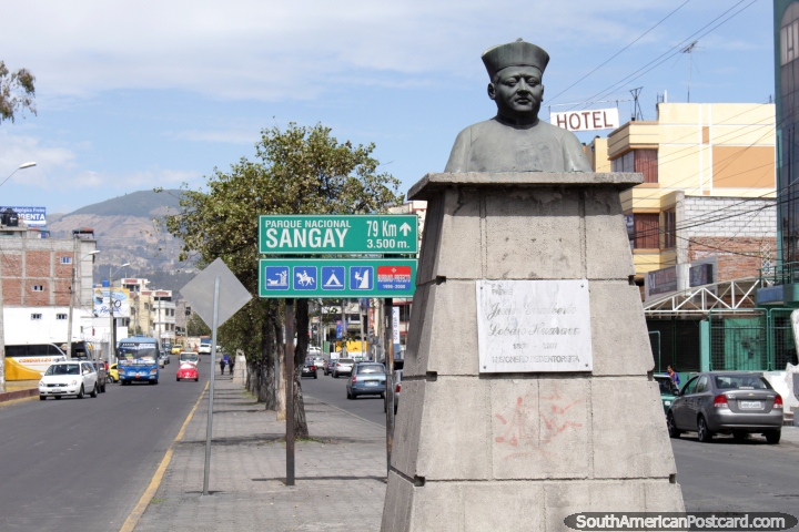 Father Juan Gualberto Lobato (1853-1907), bust in Riobamba. (720x480px). Ecuador, South America.