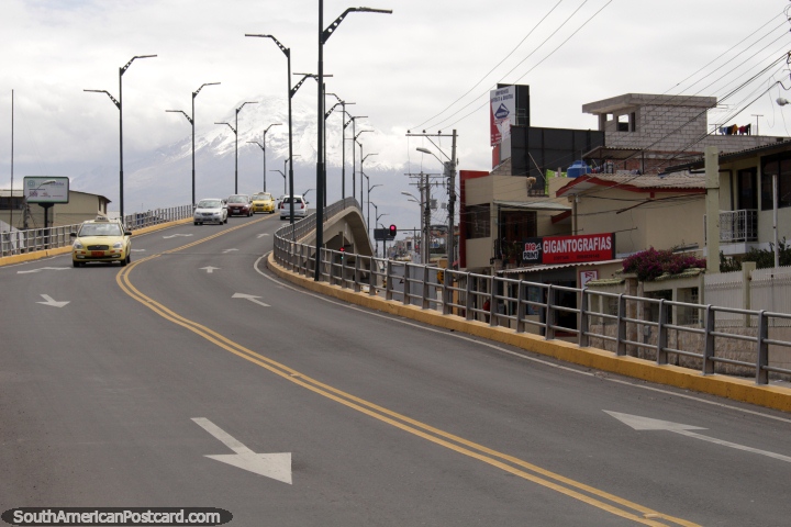 A bridge out of Riobamba with Chimborazo Volcano in the background. (720x480px). Ecuador, South America.